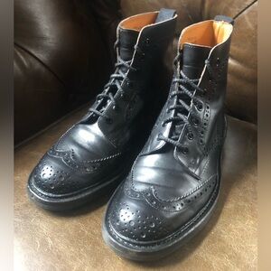 Tricker's Stow Black Brogue Wingtip Leather Boots 6UK 7US